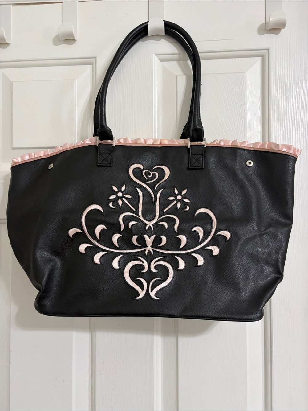 Mary Kay 2010s Black & Pink Floral Tote Bag